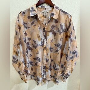 Martha Stewart collection Floral Sheer Blouse Extra Large